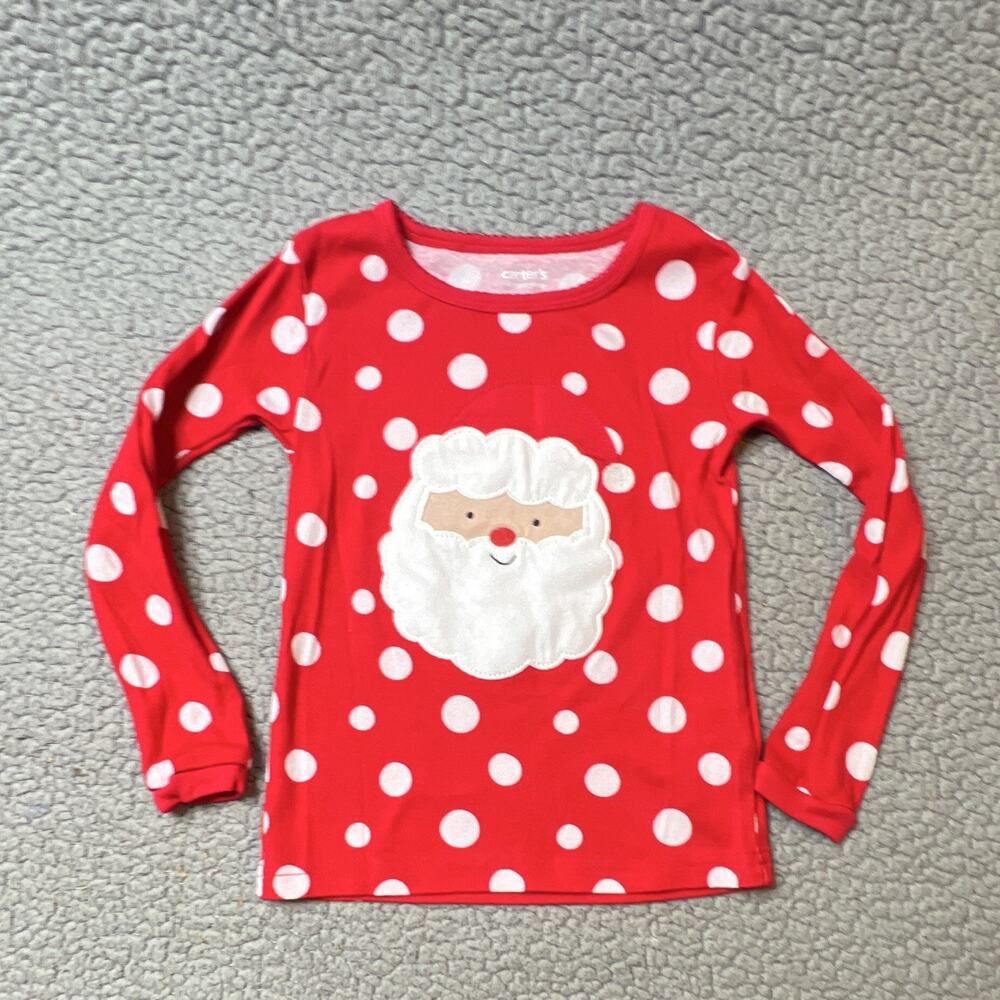 Carter's Long Sleeve Christmas Santa Shirt Little Girls Size 3T Red & White